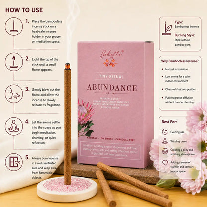 ABUNDANCE BAMBOOLESS INCENSE- TOP NOTES- SOFT WOODY SANDALWOOD (30 pcs)
