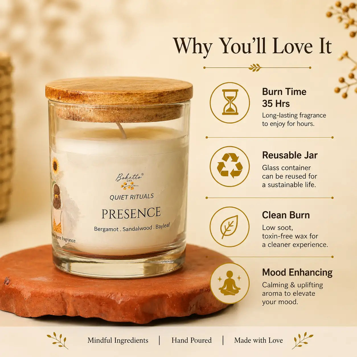 Presence Candle – Bergamot, Sandalwood & Bayleaf