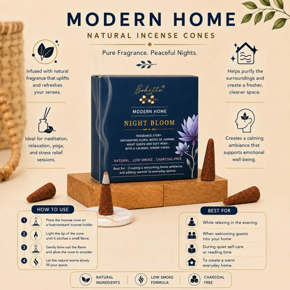 NIGHT BLOOM – INCENSE CONES-TOP NOTES RICH FLOVER RAAT RANI ( 32 pcs)