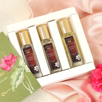 Warm Comfort Trio - Sunlit Amber . Tobacco Vanilla . Spiced Haven ( Room Spray Combo )