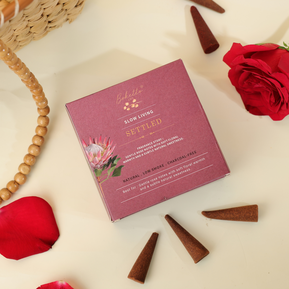 SETTLED-INCENSE CONES-TOP NOTES-GENTLE ROSE (32 pcs)