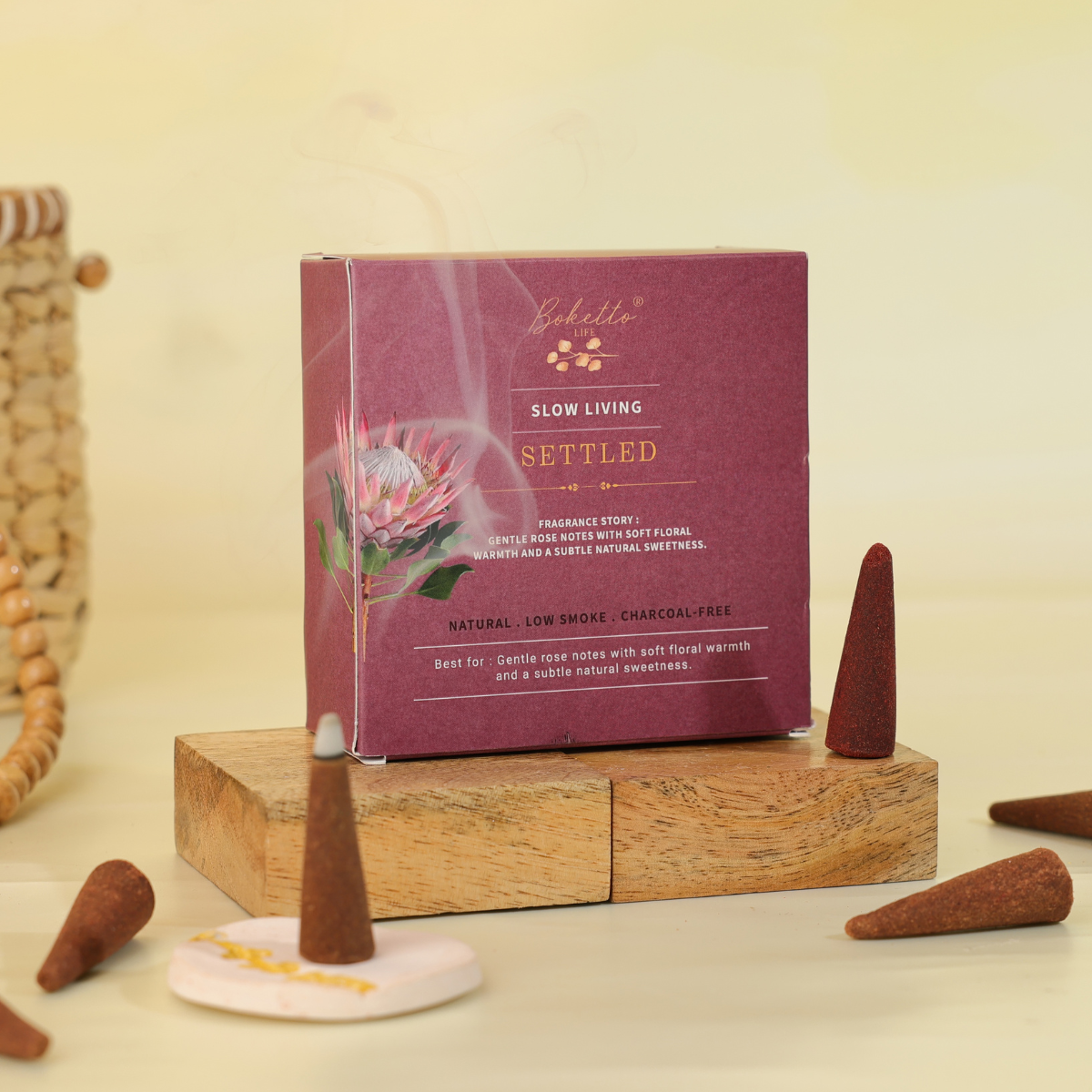SETTLED-INCENSE CONES-TOP NOTES-GENTLE ROSE (32 pcs)