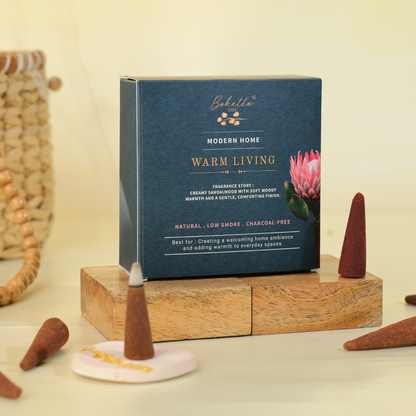 WARM LIVING-INCENSE CONES-TOP NOTES-CREAMY SOFT SANDALWOOD (32 pcs)