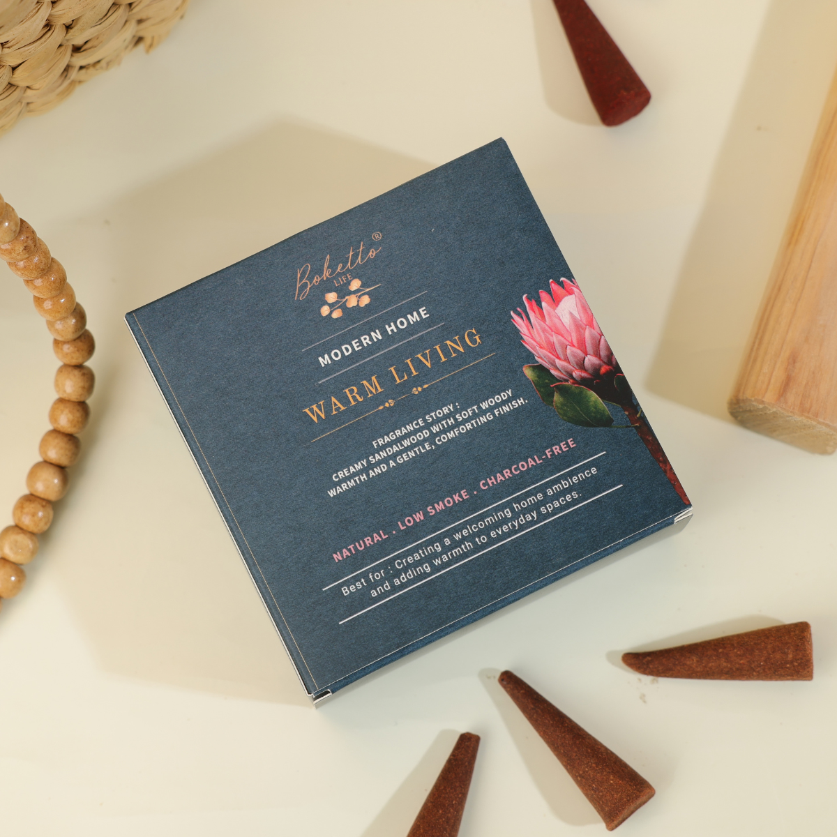 WARM LIVING-INCENSE CONES-TOP NOTES-CREAMY SOFT SANDALWOOD (32 pcs)