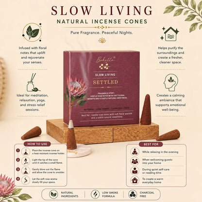SETTLED-INCENSE CONES-TOP NOTES-GENTLE ROSE (32 pcs)