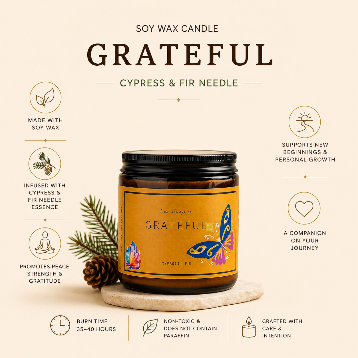 Soy wax candle - Meditation Candle - Grateful