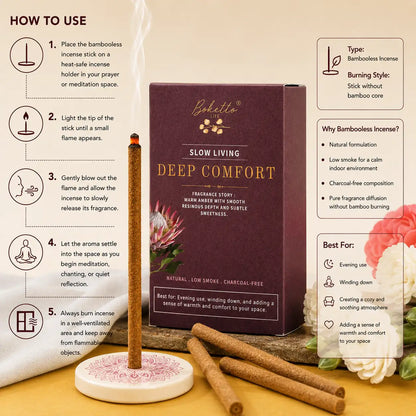 DEEP COMFORT BAMBOOLESS INCENSE- TOP NOTES- AMBER (30 STICKS)