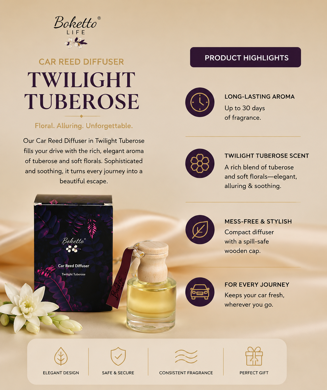 Car Reed Diffuser – Twilight Tuberose