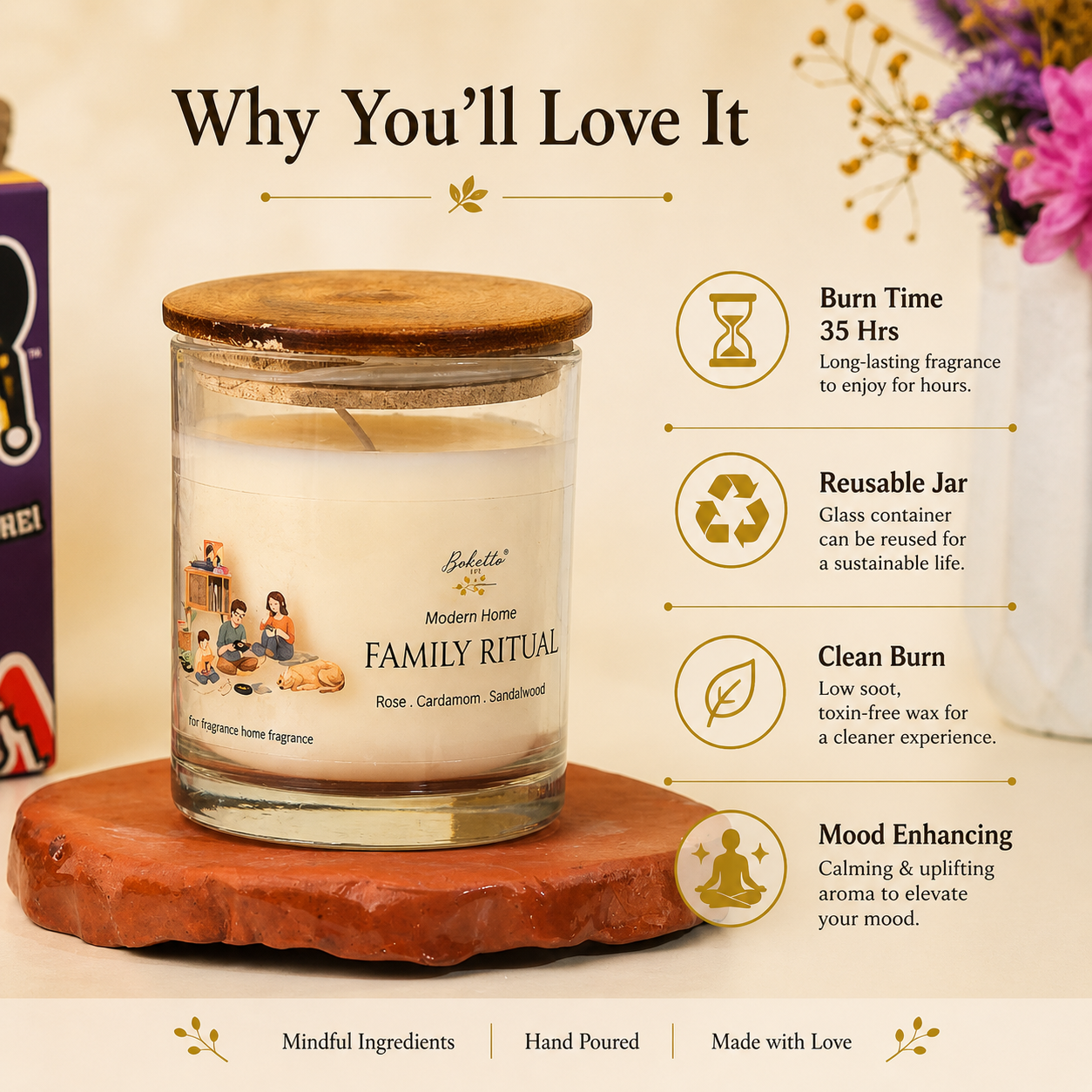 Family Ritual Candle – Rose, Cardamom & Sandalwood