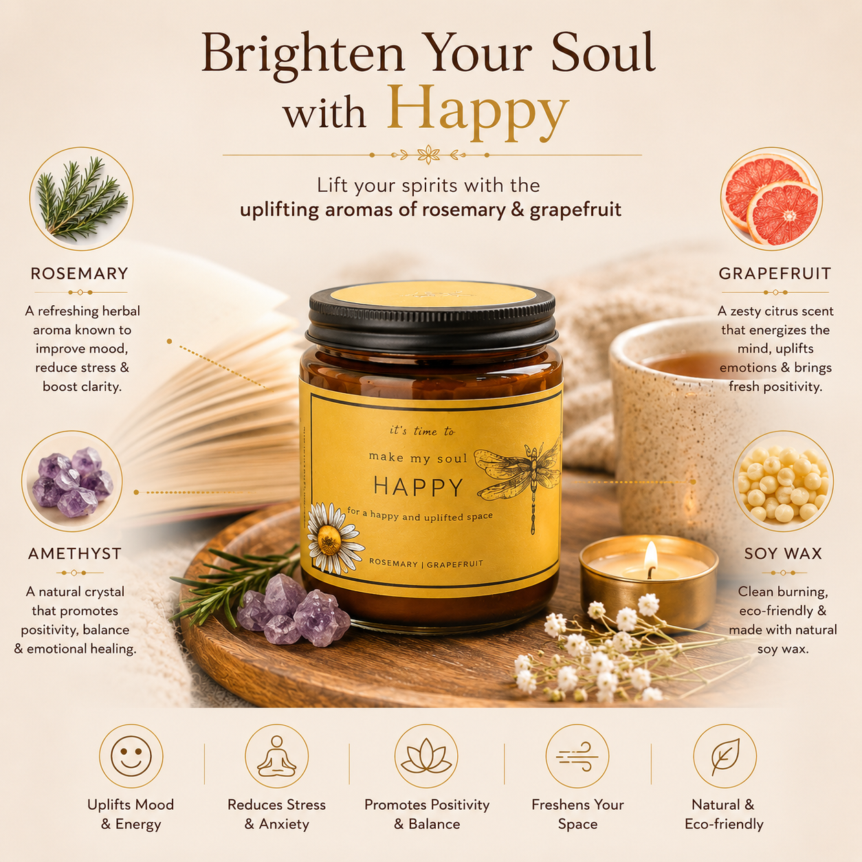 Soy wax candle - Meditation Candle - Happy