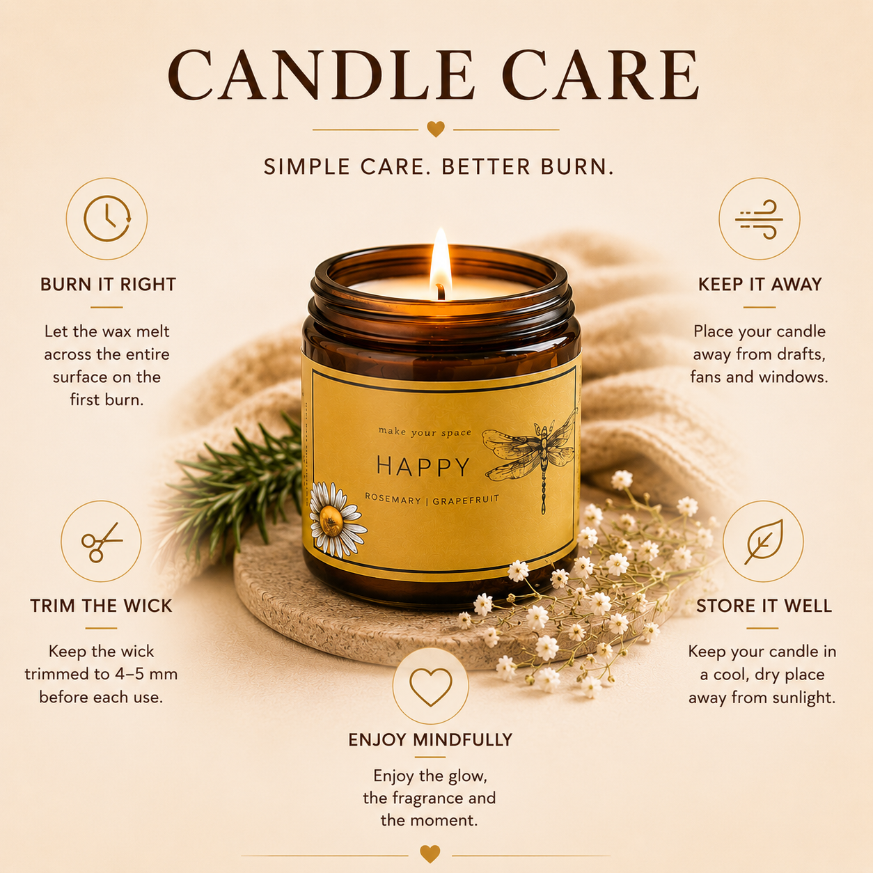 Soy wax candle - Meditation Candle - Happy