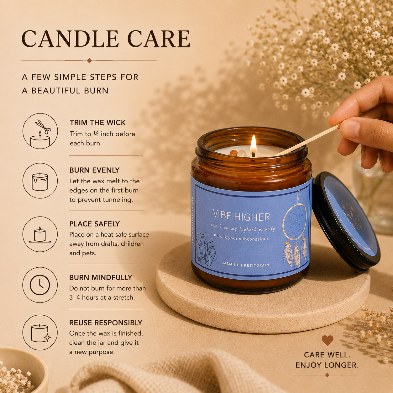 Soy wax candle - Meditation Candle - Vibe Higher