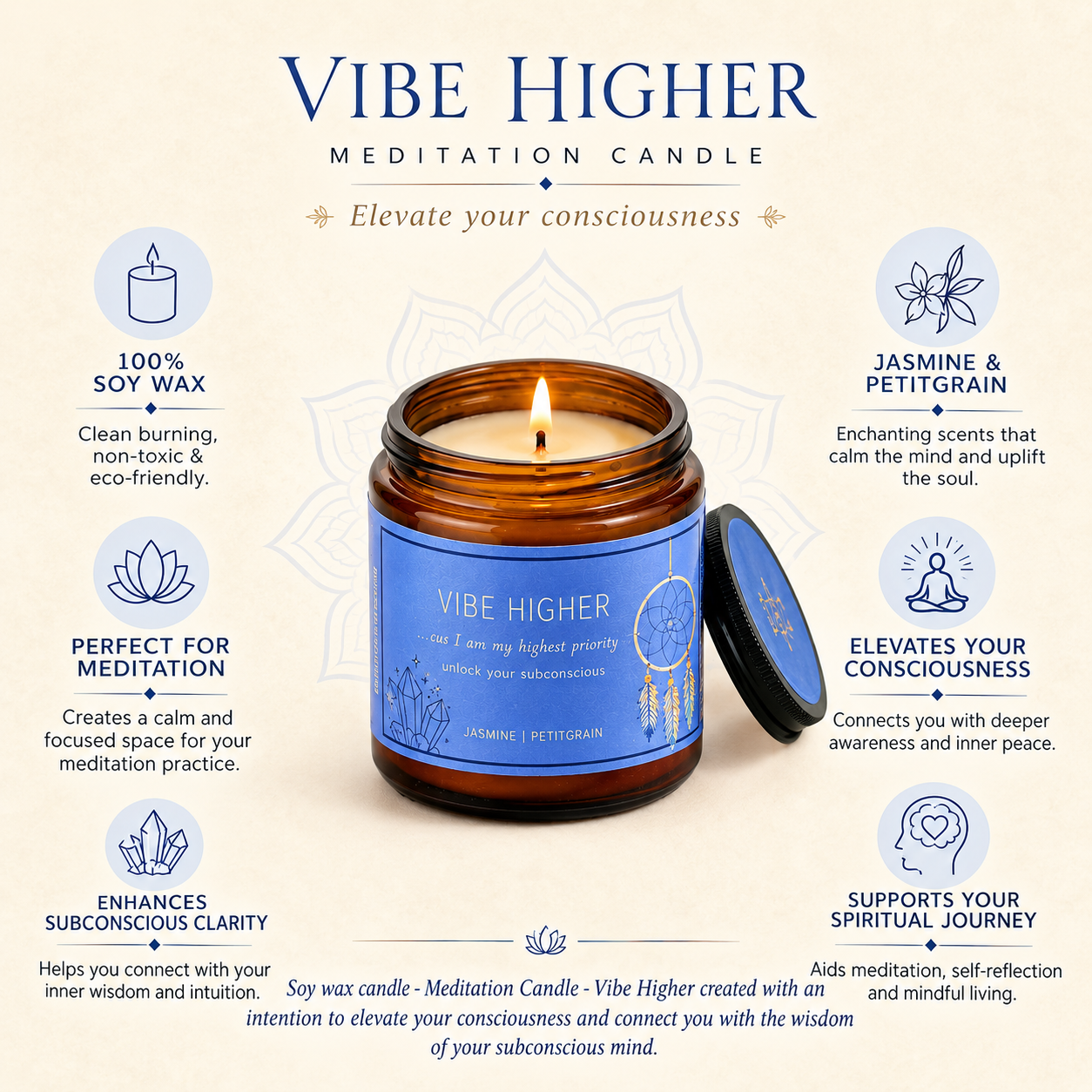 Soy wax candle - Meditation Candle - Vibe Higher